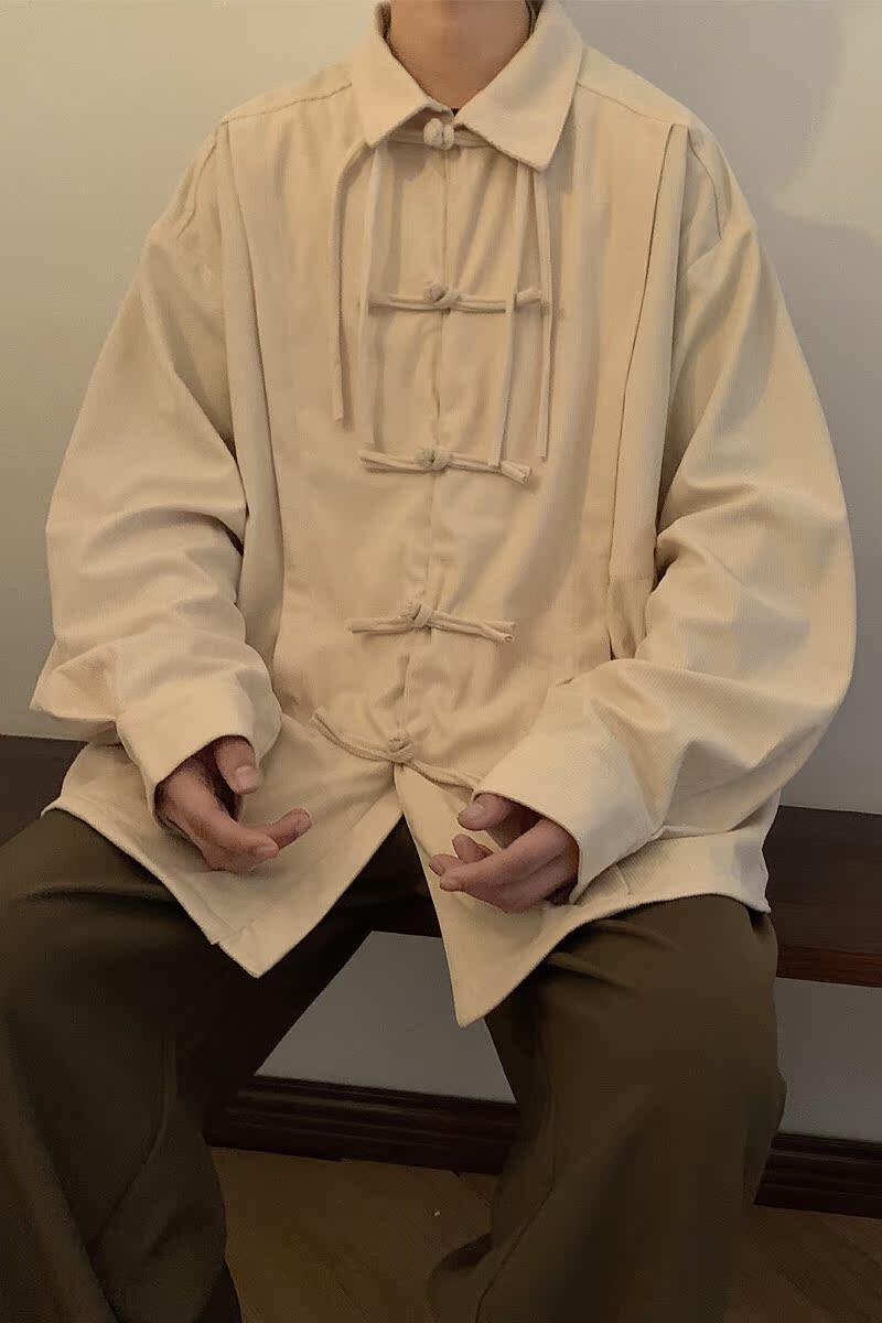 25加大码宽松长袖衬衫翻领中式宽松风中山装衬衫C53P40,男装衬衫,电商B375