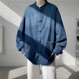 25加大码春季新中式水洗牛仔夹克布扣中山装风JK65P105，男装夹克，电商B375