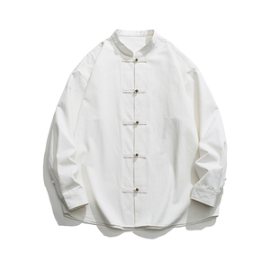 秋冬季宽松立领纯棉铜扣风休闲汉服衬衫 JK42 P75图片