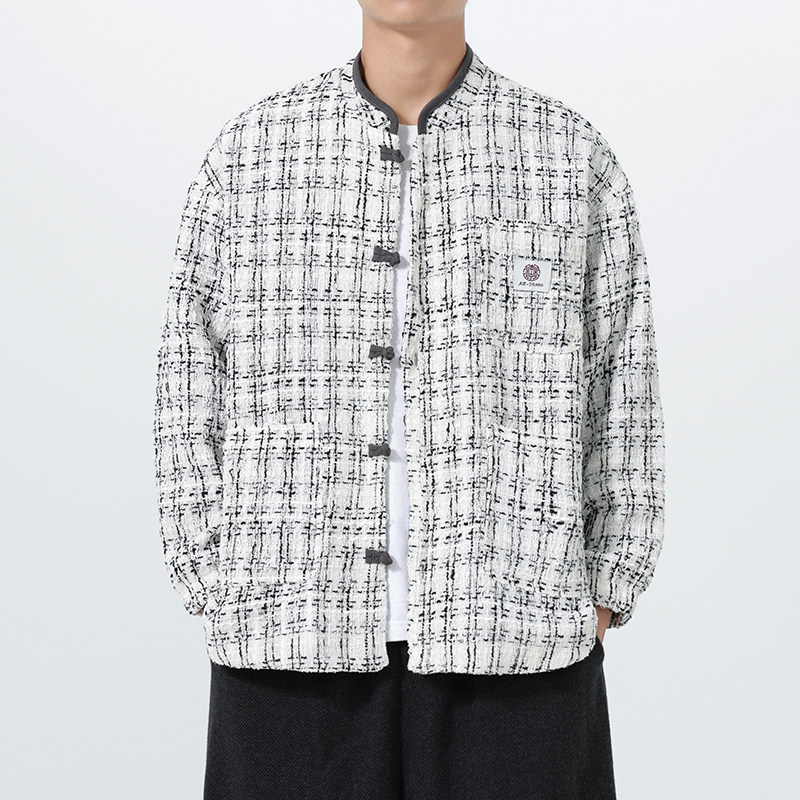 秋冬风新款日系做旧复古功夫汉服唐装立领夹克JK77P105,男装夹克,电商B375