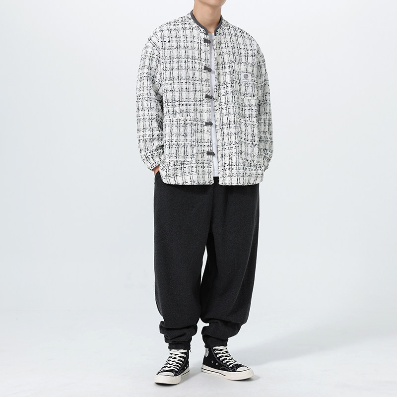 秋冬风新款日系做旧复古功夫汉服唐装立领夹克JK77P105,男装夹克,电商B375