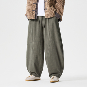 2024加大码汉服宽松灯笼裤棉麻纯色复古风休闲裤 K174 P75图片