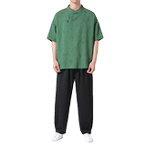 新中式太极服套装搭配风麻料上衣龟裂纹纱休闲裤C70K177，男装休闲套装，电商B375