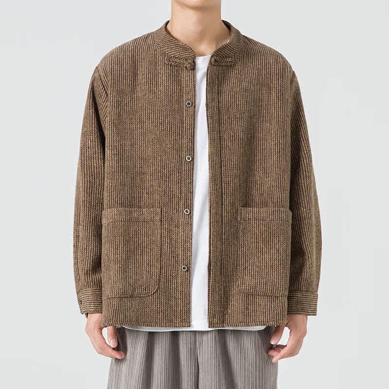 2025冬季新中式宽松唐装汉服打底厚毛呢风夹克JK49P75，男装T恤，电商B375