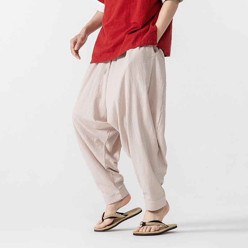 25年马裤棉麻纯色宽松灯笼裤风唐装汉服休闲裤K197P75,男装休闲裤,电商B375