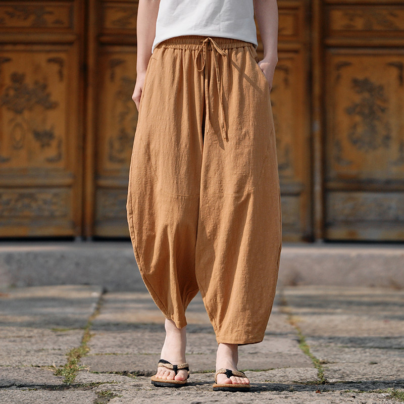 风新中式加大码直筒棉麻平铺图马裤9分休闲裤K201P65，男装休闲裤，电商B375