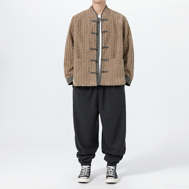 秋冬日系唐装民族风灯芯绒布扣夹克汉服风外套JK81P115,男装民族服装,电商B375