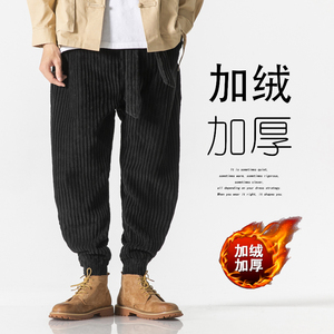 冬加绒加厚灯芯绒复古太极裤汉服搭配风休闲裤 K148 P85图片