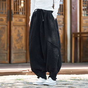 2025毛绒日系纯色加绒加厚汉服搭配布扣风休闲裤 K210 P80图片