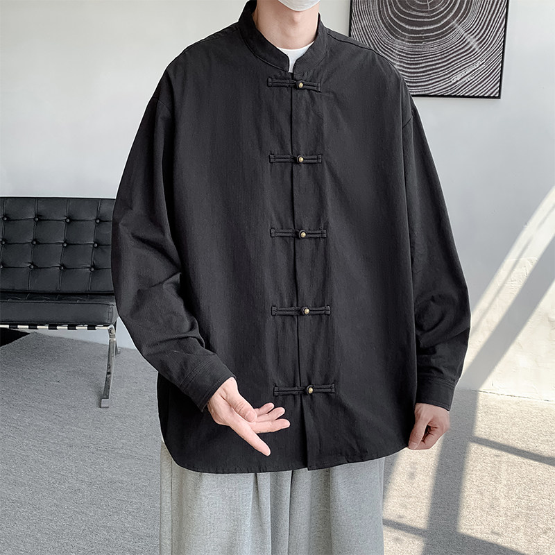 冬季宽松古风加绒加厚立领中式婚礼风衬衫JK42-1P110,男装衬衫,电商B375