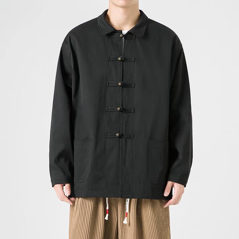 新中式宽松翻领纯色铜扣中山装太极服风夹克JK45P110,男装夹克,电商B375