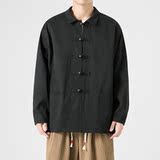 新中式宽松翻领纯色铜扣中山装太极服风夹克JK45P110，男装夹克，电商B375
