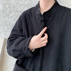 加绒加厚立领布扣中式棉衬衫唐装汉服风长袖衬衣 JK37 P95图片