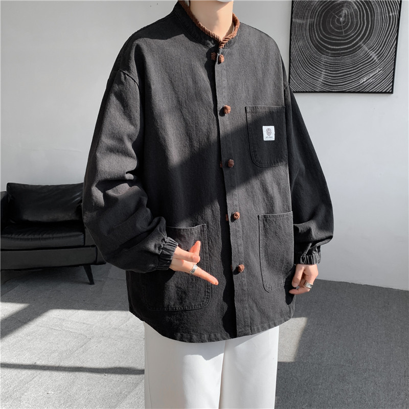 2025唐装汉服款日系水洗工装风复古盘扣夹克JK63P110,男装夹克,电商B375