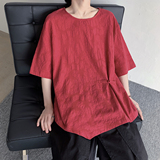 夏季麻料复古太极套头汉服打底风圆领T恤T70F50，男装T恤，电商B375