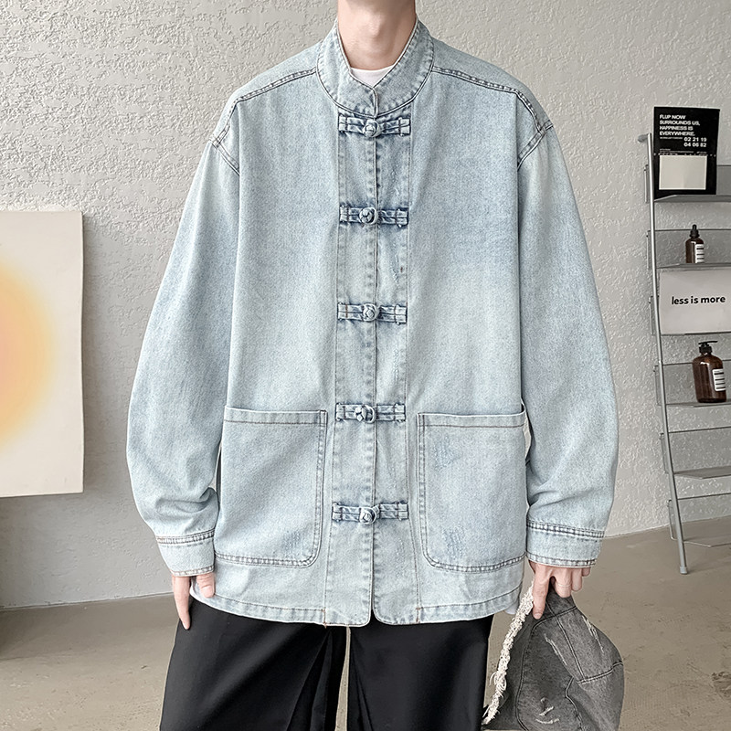 冬加绒加厚做旧唐装搭配厚棉衣风牛仔棉服JK43-1P130,男装棉衣,电商B375