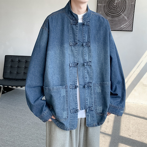 冬加绒加厚做旧唐装搭配厚棉衣风牛仔棉服 JK43-1 P130，男装棉衣，电商B375
