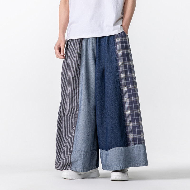 日系新中式宽松水洗做旧复古牛仔裤风汉服裙裤K200P85,男装牛仔裤,电商B375