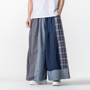日系新中式宽松水洗做旧复古牛仔裤风汉服裙裤 K200 P85图片
