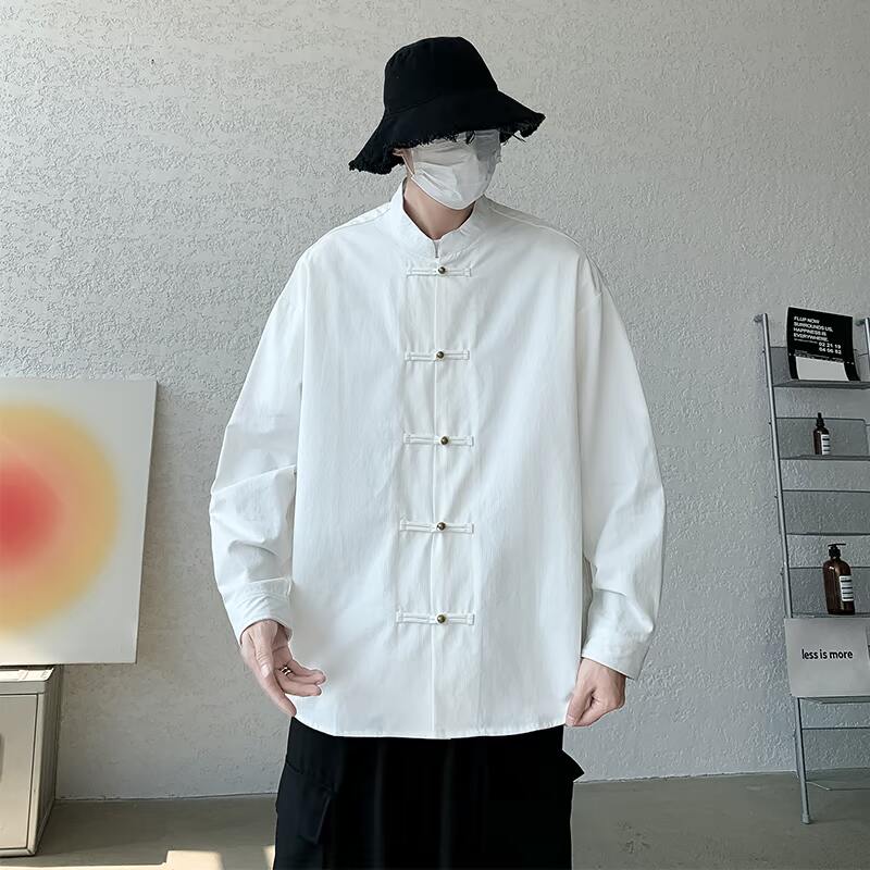 冬季宽松古风加绒加厚立领中式婚礼风衬衫JK42-1P110,男装衬衫,电商B375