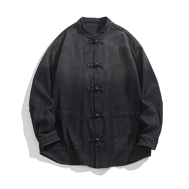 24年秋冬加大码渐变立领做旧风汉服牛仔夹克外套JK65F105,男装夹克,电商B375