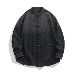 24年秋冬加大码渐变立领做旧风汉服牛仔夹克外套 JK65 F105图片