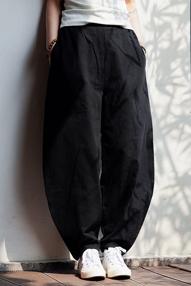 2025加肥加大码垮裤纯色棉麻中式风汉服休闲裤K178P75,男装休闲裤,电商B375
