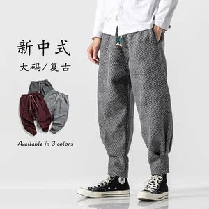 25年宽松毛呢厚灯笼裤收口马裤风中式休闲裤 K01 P75图片