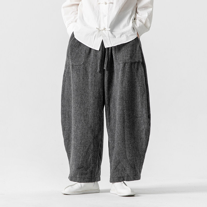 2024加大码厚呢子裤风潮尼裤唐装汉服休闲裤K190P75,男装民族服装,电商B375