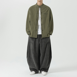 2025大码立领纯色复古飞行员夹克风唐装汉服 JK66 P115图片