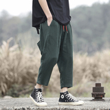 2025大码宽松复古棉麻汉服户外休闲裤风8分夏马裤K63P70，男装休闲裤，电商B375