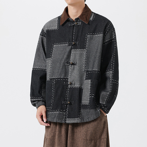 25宽松翻领厚牛仔水洗夹克风唐装中式夹克外套 JK64 P110,男装工装外套,电商B375
