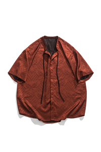 春夏双面纱复古暗纹理太极服宽松新中式日系短袖衬衫 C74 F70图片