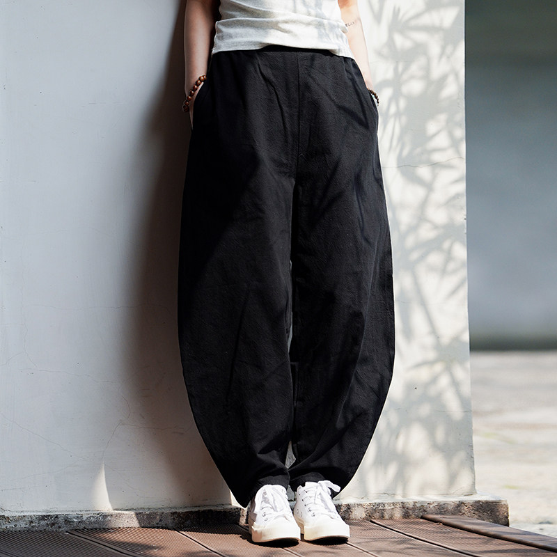 2025加肥加大码垮裤纯色棉麻中式风汉服休闲裤 K178 P75图片