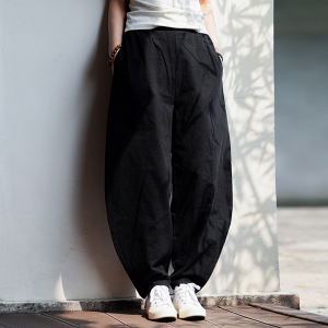 2025加肥加大码垮裤纯色棉麻中式风汉服休闲裤 K178 P75图片