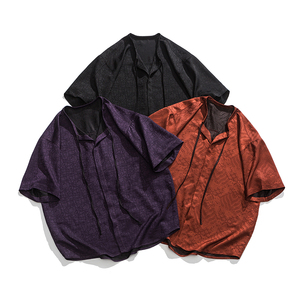 春夏双面纱复古暗纹理太极服宽松新中式日系短袖衬衫 C74 F70图片