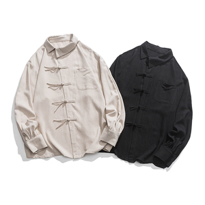 秋冬季宽松棉麻斜门襟翻领风长袖衬衫唐装汉服 C56 P65图片