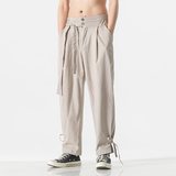 24年新中式改良汉服裤子纯色麻料灯笼太极裤有大码K151F70，男装民族服装，电商B375