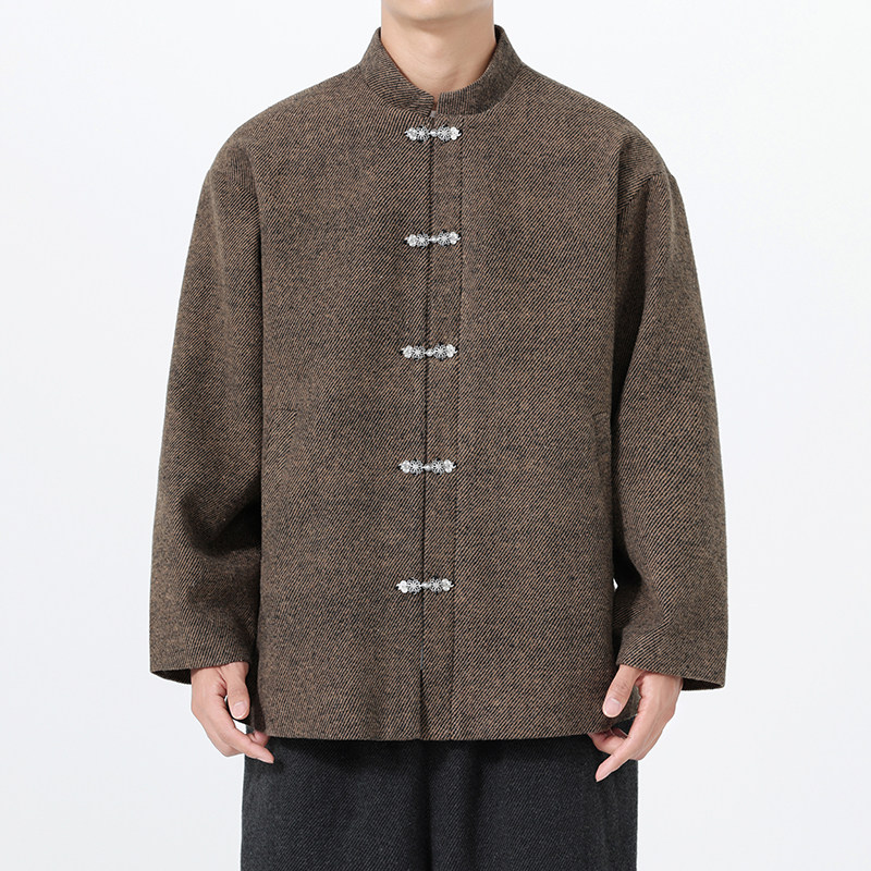 秋冬款加大码唐装毛呢厚唐装立领风夹克太极服JK80P110,男装夹克,电商B375
