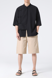 夏风一套搭配麻料上衣中式汉服短裤 M到5XL C68 K184图片