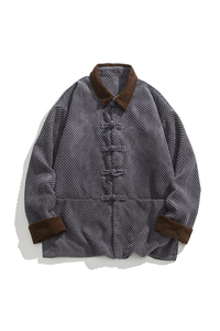 24年复古厚灯芯绒翻领布衣新中式风汉服长袖衬衫 JK67 P110图片