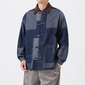 25宽松翻领厚牛仔水洗夹克风唐装中式夹克外套 JK64 P110图片