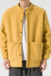 2024加大码宽松加绒衬衫风立领布扣汉服唐装衬衫 JK37 P100图片
