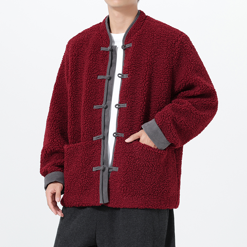 25加大码冬装羊羔毛厚立领古风唐装汉服风棉衣JK84P125，男装棉衣，电商B375