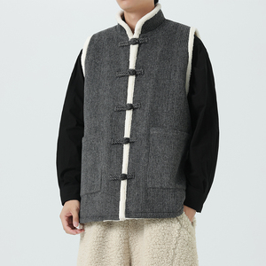 二四年日系宽松立领无袖棉马甲加绒厚风棉背心 JK70 P100图片