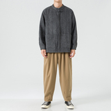 秋冬新款立领布扣毛呢宽松唐装汉服风夹克外套JK49P75，男装夹克，电商B375