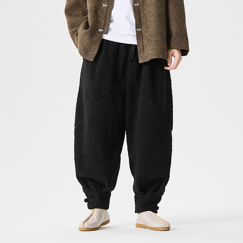 秋冬加绒加厚收口小脚裤毛绒保暖风汉服休闲裤K210P80，男装棉衣，电商B375