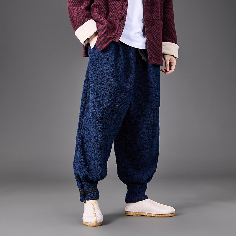 秋冬加绒加厚收口小脚裤毛绒保暖风汉服休闲裤K210P80，男装棉衣，电商B375