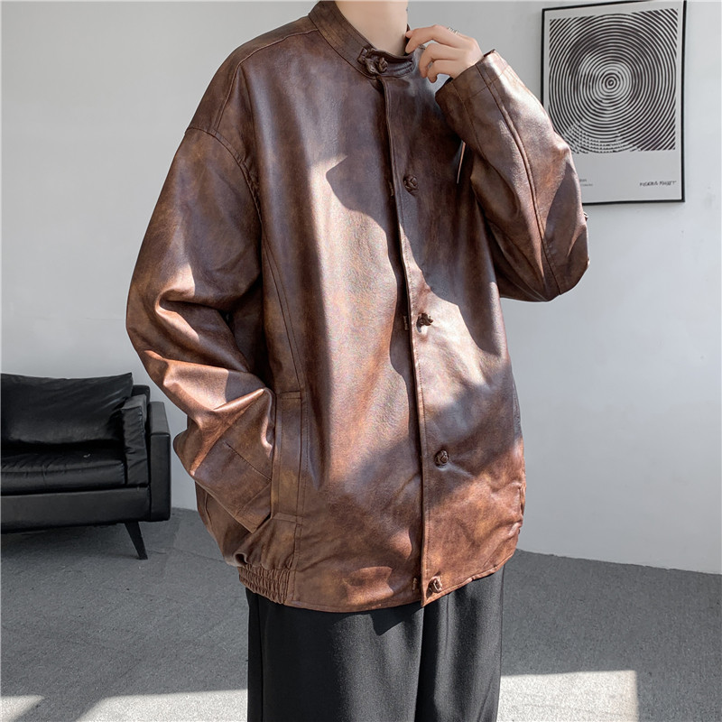 2025唐装汉服春复古加大码水洗皮夹克厚风皮衣JK69P125,男装夹克,电商B375