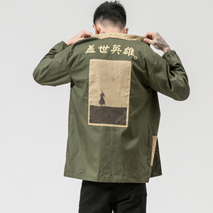 春夏新款纯美式工装复古印花长袖日系夹克 M到5XL JK15 F105图片